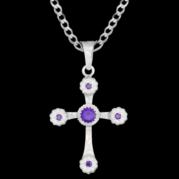Ruth, Silver Plated 1.6"x2.3" Cross, flowers, hand-engraved details, and Cubic Zirconia.

Chain not included.
